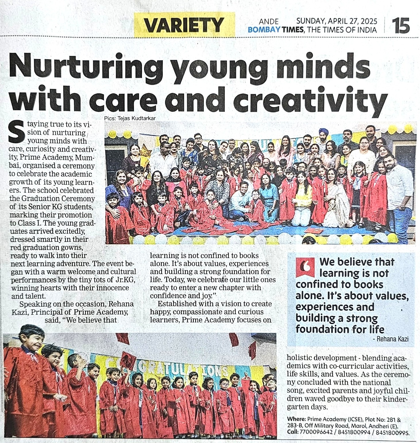 SR.KG. GRADUATION DAY CELEBRATION, APRIL 2025